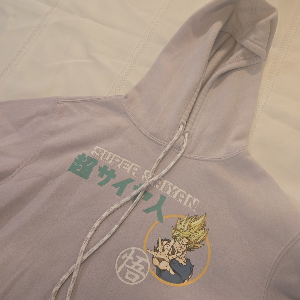Dragon Ball Z Mens Small Hoodie Purple Graphic Fleece Anime Super Saiyan Goku